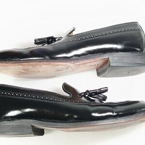 Johnston & Murphy Black Leather Tassel Loafers Wingtip Detail Mens 12 Good Cond